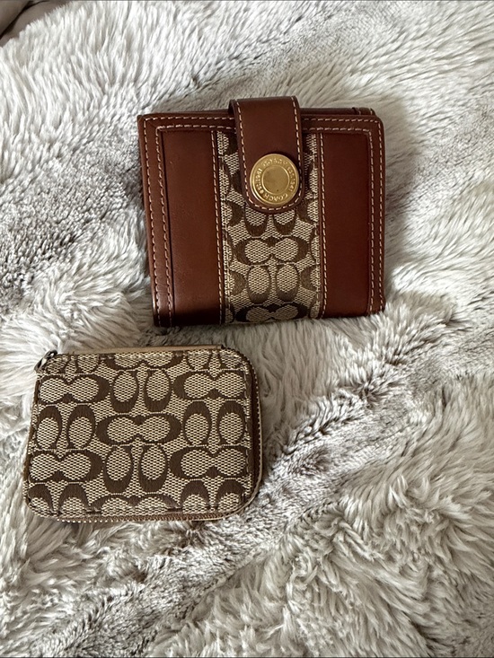 Coach Handbags - Coach Brown Signature Canvas Wallet & Zip Pouch box